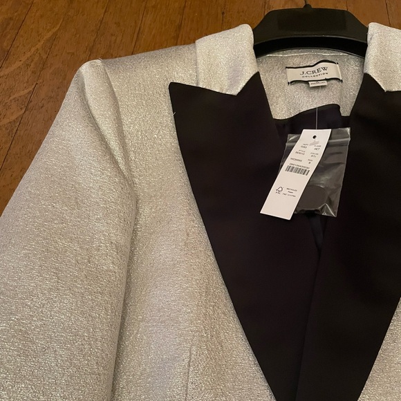 NWT J Crew Collection Willa tuxedo blazer in metallic silver lamé - Picture 4 of 9